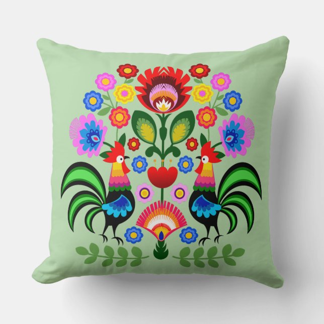 Almofada Arte popular polonesa - padrão dos bordados florai (Frente)