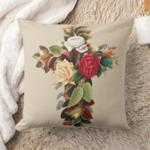 Almofada Arte Religiosa Cruz Botânica Antiga de Rosas