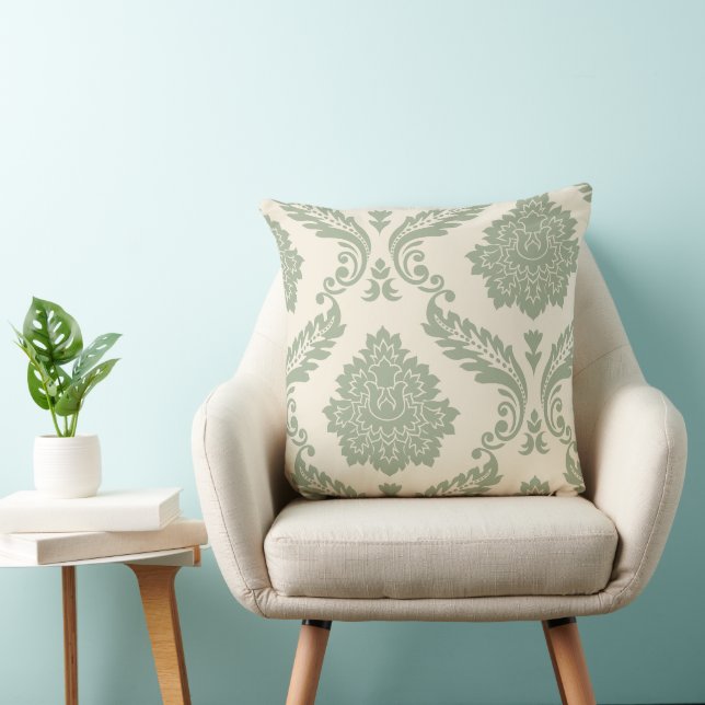 Almofada Arte Rococó Damask I 2Vias Creme e Verde (Cadeira)