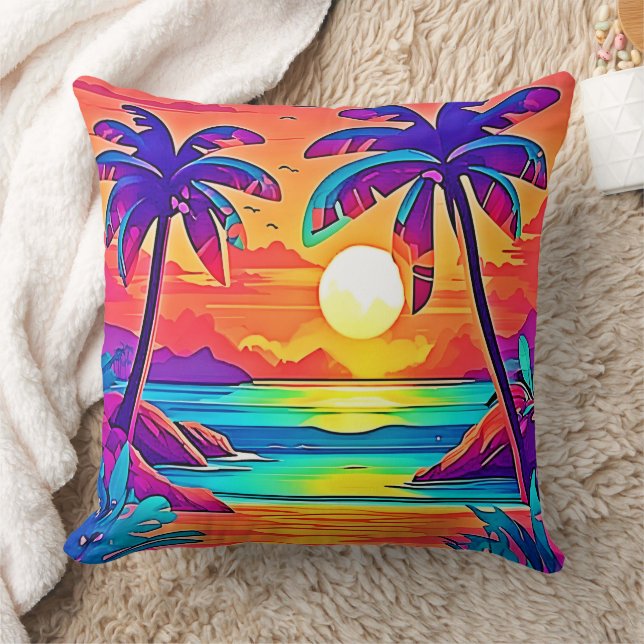 Almofada Arte solar tropical vibrante (Cobertor)
