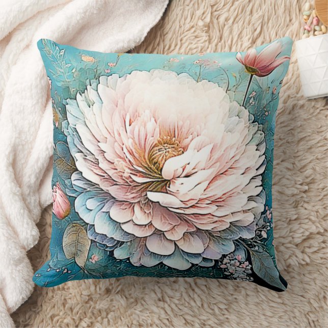 Almofada Arte Teal Bloom rosa Dourada (Cobertor)