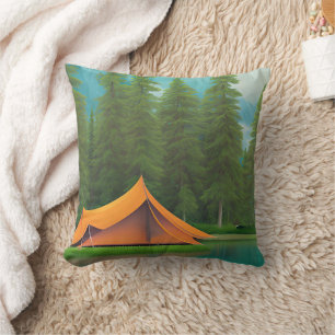 Almofada Arte Temático de Acampamento Tenda nos Bosques j