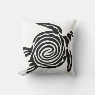 Almofada Arte Tribal de Tartaruga Preta e Branca
