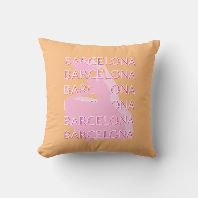 Almofada Arte Viagem de Barcelona, Espanha, Laranja, Rosa (Frente)
