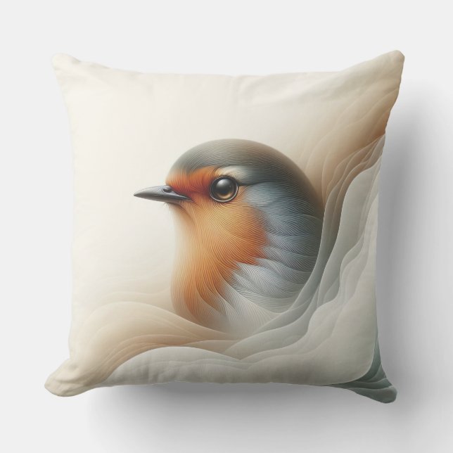 Almofada Arte Vibrante de Pássaro Robin Ilustração da Natur (Frente)