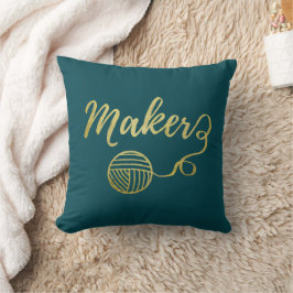 Almofada Artesanato Yarn Typografia Faux Dourado Teal