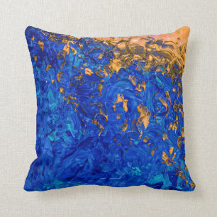 Almofada Artsy Cobalt Blue Ouro Yellow Acrylic Painting