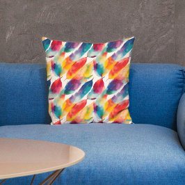 Almofada Artsy Colorful Rainbow Feather Watercolor Patterno