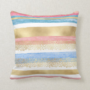 Almofada Artsy Girly Pink Dourado Blue Abstrato Stripes