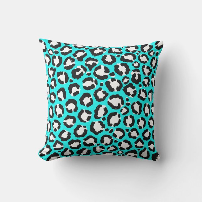 Almofada Artsy Modern Cyan Blue Leopard Animal Print (Frente)