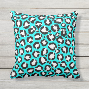 Almofada Artsy Modern Cyan Blue Leopard Animal Print