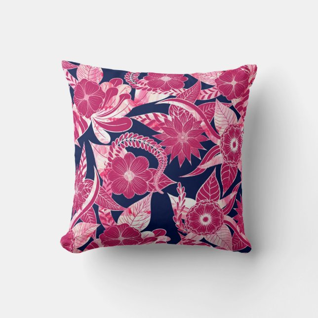 Almofada Artsy Modern Fuschia Marinho Acrílicas Folhas (Frente)