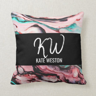 Almofada Artsy Modern Teal Cor-de-rosa-preto Manto Monogram