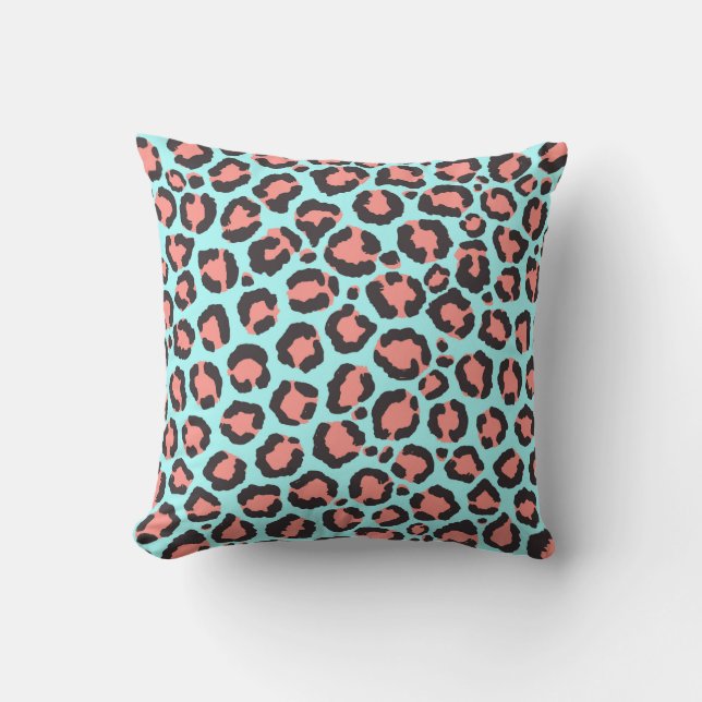 Almofada Artsy Trendy Coral Mint Teal Leopard Animal Print (Frente)