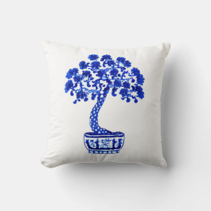 Almofada Árvore Bonsai em Azul Cobalto e Branco