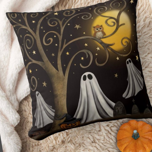 Almofada Árvore da Lua Noite de Halloween, Fantasmas Spooky (Scary ghosts Halloween Inspirivity pillow. )