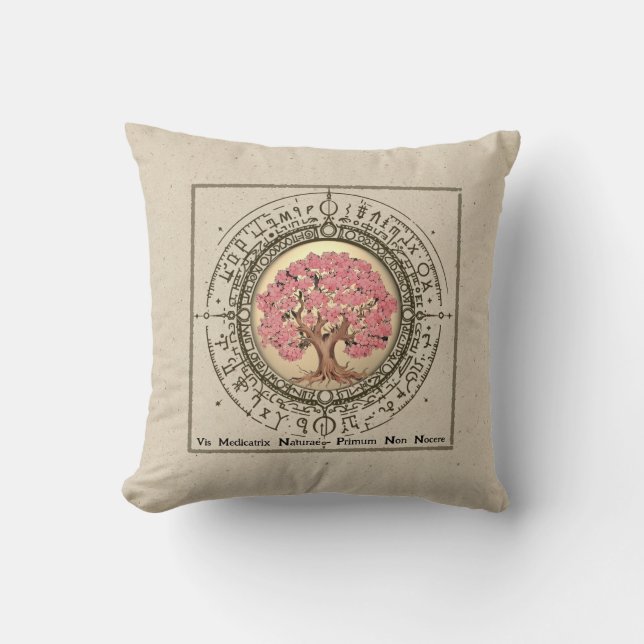 Almofada Árvore da Vida Flor de Cerejeira Citação de Hipócr (Frente)
