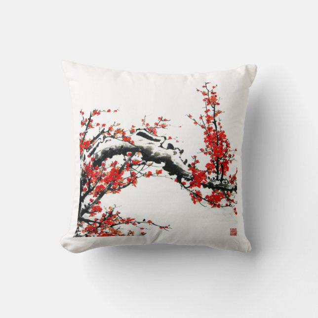 Almofada Árvore de ameixa chinesa antiga (Frente)