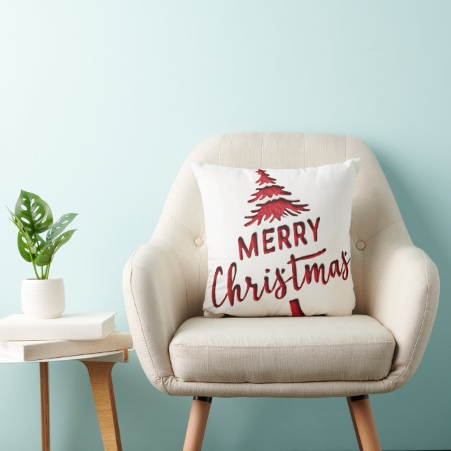 Almofada Árvore de "Feliz Natal" com texto em branco deboss (Cadeira)
