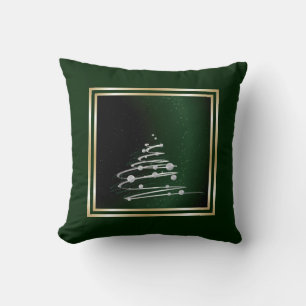Almofada Árvore de Natal abstrata de prata no verde