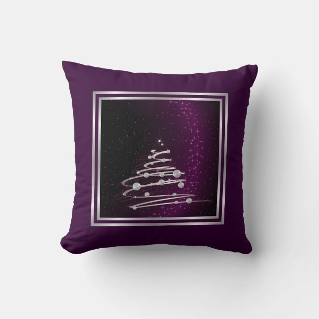 Almofada Árvore de Natal Abstrata Prata no Roxo (Frente)