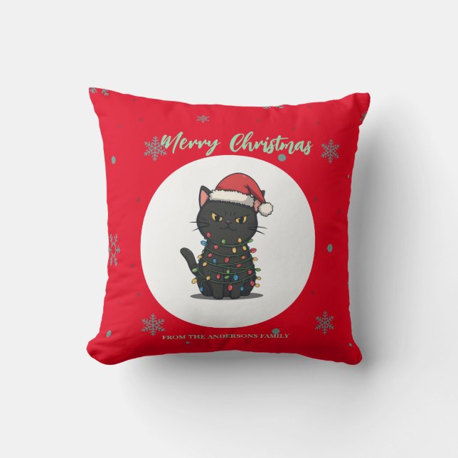 Almofada Árvore de Natal alegre gato gatinho CatMAS Floco d (Frente)