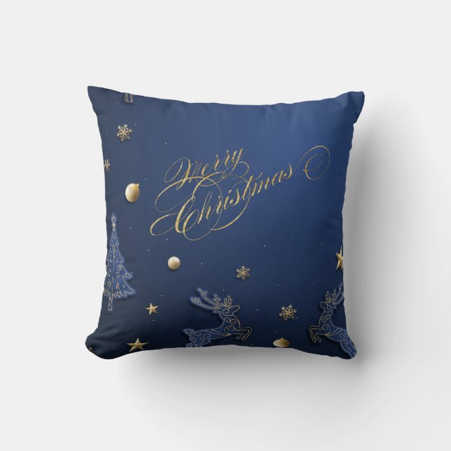 Almofada Árvore de Natal Azul Elegante,Rena  (Frente)