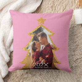 Almofada Árvore de Natal Brilhante Rosa Foto Personalizada