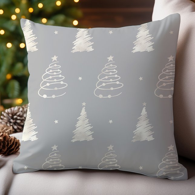 Almofada Árvore de Natal Cinza Platina com Estampa Festiva (Criador carregado)