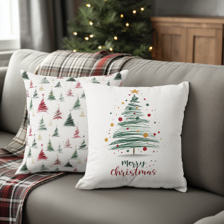 Almofada Árvore de Natal com Pinceladas Minimalistas Pontil