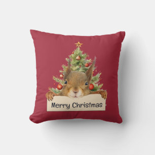 Almofada Árvore de Natal de Esquilo Feliz de Natal Editável