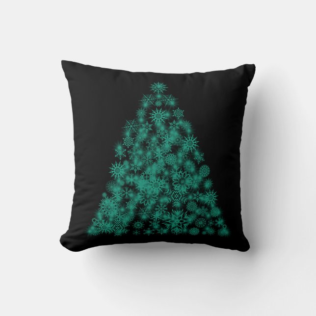 Almofada Árvore de Natal Decorativa Preto Verde Brilho (Frente)