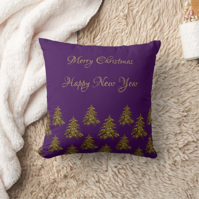 Almofada Árvore de Natal dourada brilhante em Natal roxo (Cobertor)