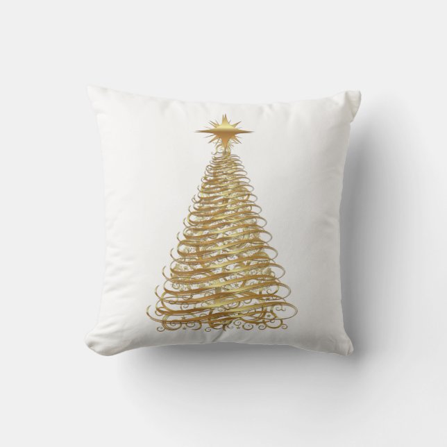 Almofada Árvore de Natal Dourado da fita (Frente)