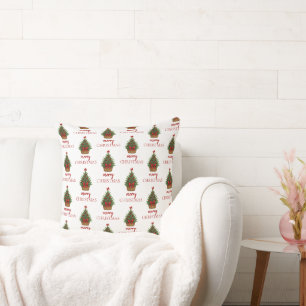 Almofada Árvore de Natal Elegante – Fita Vermelha