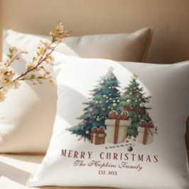 Almofada Árvore de Natal em Aquarela Elegante