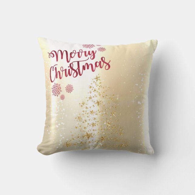 Almofada Árvore de Natal em Faux Dourado Elegante e Brilhan (Frente)