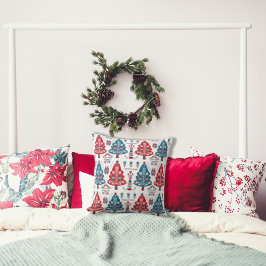 Almofada Árvore de Natal Escandinava de Arte Popular Vermel