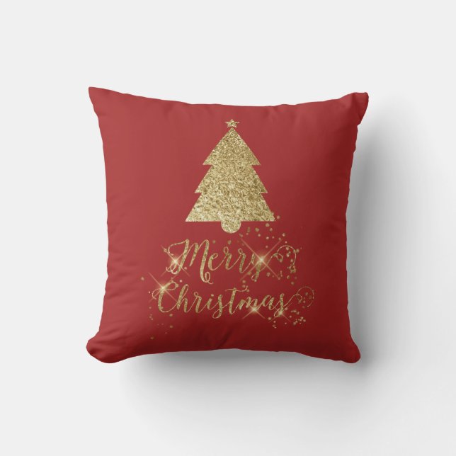 Almofada Árvore de Natal Feliz e Dourado (Frente)