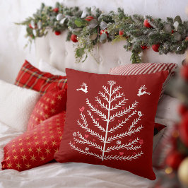 Almofada Árvore de Natal Festiva Nórdica Vermelha Escura