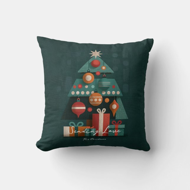 Almofada Árvore de Natal Geométrica Retro (Frente)