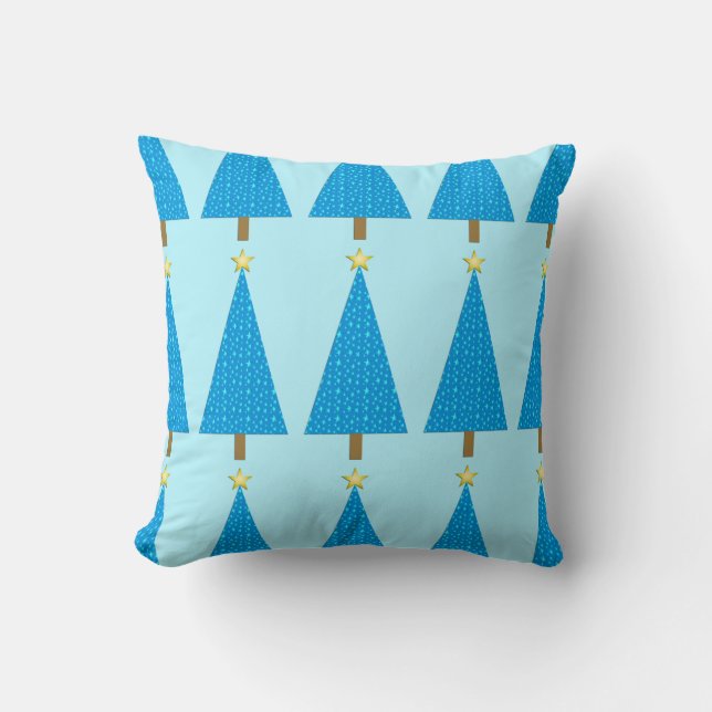 Almofada Árvore de Natal moderna das estrelas azuis (Frente)
