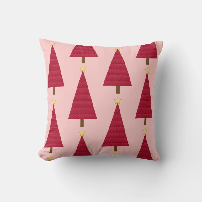 Almofada Árvore de Natal moderna de damasco vermelho profun (Frente)