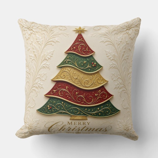 Almofada Árvore de Natal Ornamentada a Ouro (Frente)