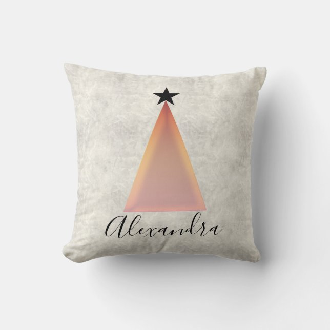 Almofada Árvore de Natal Rosa Dourado Mármore Nome (Frente)
