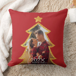 Almofada Árvore de Natal Vermelha Brilhante Foto Personaliz