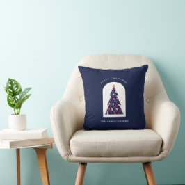 Almofada Árvore de Natal Xadrez Azul Personalizada