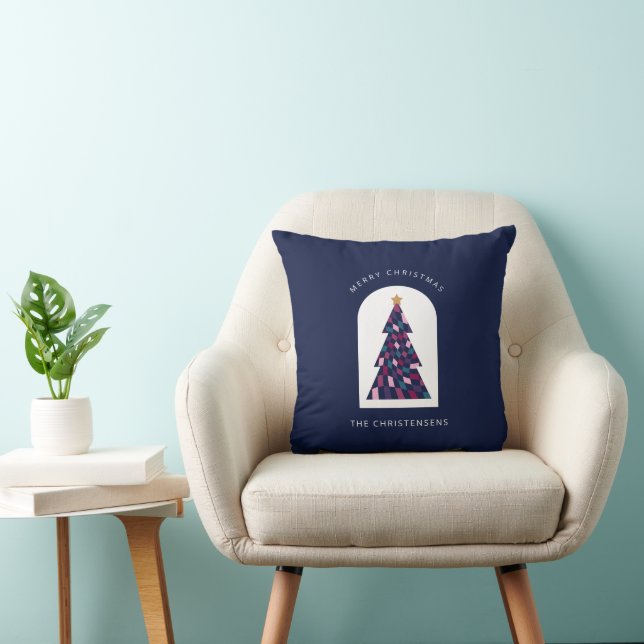Almofada Árvore de Natal Xadrez Azul Personalizada (Cadeira)