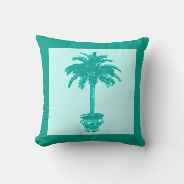 Almofada Árvore de Palma Potada - turquesa e aqua (Frente)
