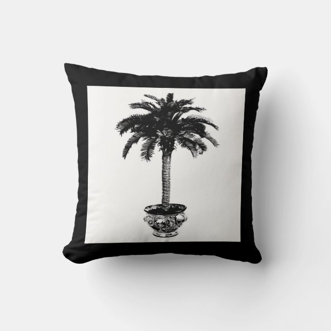 Almofada Árvore de Palma Potente - preto e branco (Frente)